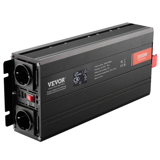 Pure Sine Wave Inverter 3000W 2 AC Outlets USB Type-C LCD Remote