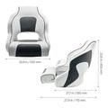 Boat Seat, High Backrest, Flip Up Boat Seat Captain Bucket Seat with Thickened Sponge Cushion & Waterproof PVC Leather, Ergonomic Design, Folding Boat Seat for Boats, Yachts, Ships, White & Grey