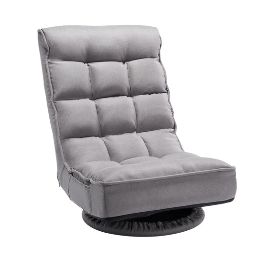 Swivel Floor Gaming Chair, 360-Degree Rotating Floor Chair with 4 Adjustable Position Folding Backrest and Lumbar Support, Folding Video Reclining Sofa for Watching TV Reading Playing Game, Gray