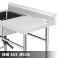 Handmade Sink Non-magnetic Stainless Steel Kitchen Sink Hand Made 1 Compartment 40.6 x 39.4 x 25.4 cm Capacity Huge Tub Sink with Right Hand Platform for Farmhouse Cafe Shop Hospital