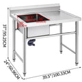 Handmade Sink Non-magnetic Stainless Steel Kitchen Sink Hand Made 1 Compartment 40.6 x 39.4 x 25.4 cm Capacity Huge Tub Sink with Right Hand Platform for Farmhouse Cafe Shop Hospital