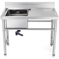 Handmade Sink Non-magnetic Stainless Steel Kitchen Sink Hand Made 1 Compartment 40.6 x 39.4 x 25.4 cm Capacity Huge Tub Sink with Right Hand Platform for Farmhouse Cafe Shop Hospital