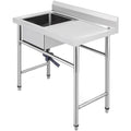 Handmade Sink Non-magnetic Stainless Steel Kitchen Sink Hand Made 1 Compartment 40.6 x 39.4 x 25.4 cm Capacity Huge Tub Sink with Right Hand Platform for Farmhouse Cafe Shop Hospital