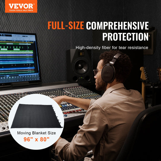 Sound Dampening Blanket, 2438 x 2032 mm Extra Large Studio Grommeted Soundproof Blanket with Grommets, Light Blocker for Door Acoustic Noise Blocking Blanket Studio Sound Absorption Sheet, Black
