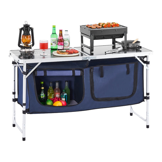 Camping Kitchen Table Folding Outdoor Cook Station 3 Height Blue
