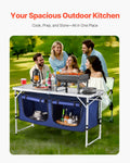 Camping Kitchen Table Folding Outdoor Cook Station 3 Height Blue