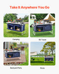 Camping Kitchen Table Folding Outdoor Cook Station 3 Height Blue