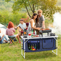 Camping Kitchen Table Folding Outdoor Cook Station 3 Height Blue