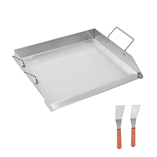 Stainless Steel Griddle, 18x16 inch Universal Flat Top Rectangular Plate, Gas Grill Griddle for BBQ Grill, Teppanyaki, Portable Family Cookware with Handle, for Camping Tailgating Party