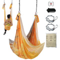 Aerial Yoga Hammock & Swing, 5 m Length, Aerial Yoga Starter Kit with 100gsm Nylon Fabric, Full Rigging Hardware & Easy Set-up Guide, Antigravity Flying for All Levels Fitness Bodybuilding, Gold