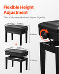 Piano Bench Padded Keyboard Stool Adjustable 19.3-22.8