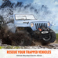 Electric Winch, 4536 kg Load Capacity Nylon Rope Winch, IP67 8.9 mm x 25.9 m ATV Winch with Wireless Handheld Remote & Hawse Fairlead for Towing Jeep Off-Road SUV Truck Car Trailer Boat