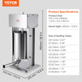 Electric Sausage Stuffer 12L 200W Stainless Steel 5 Tubes