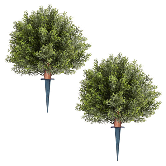 Artificial Topiary Cypress Trees 406mm 2 Set Faux Plants Outdoor Indoor