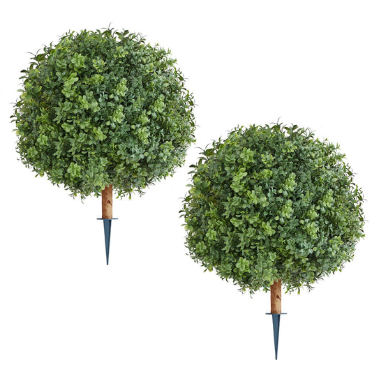 Artificial Boxwood Topiary Trees 559mm 2 Set Faux Plants Outdoor Indoor