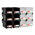 Plastic Stackable Storage Bins 12 Pack 37.7x21.5x18cm Black