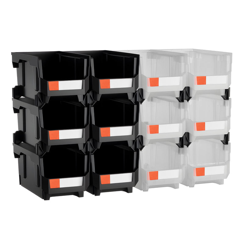 Plastic Stackable Storage Bins 12 Pack 37.7x21.5x18cm Black