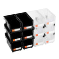 Plastic Stackable Storage Bins 12 Pack 37.7x21.5x18cm Black