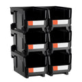 Plastic Stackable Storage Bins 37.7x21.5x18cm 6 Pack Black
