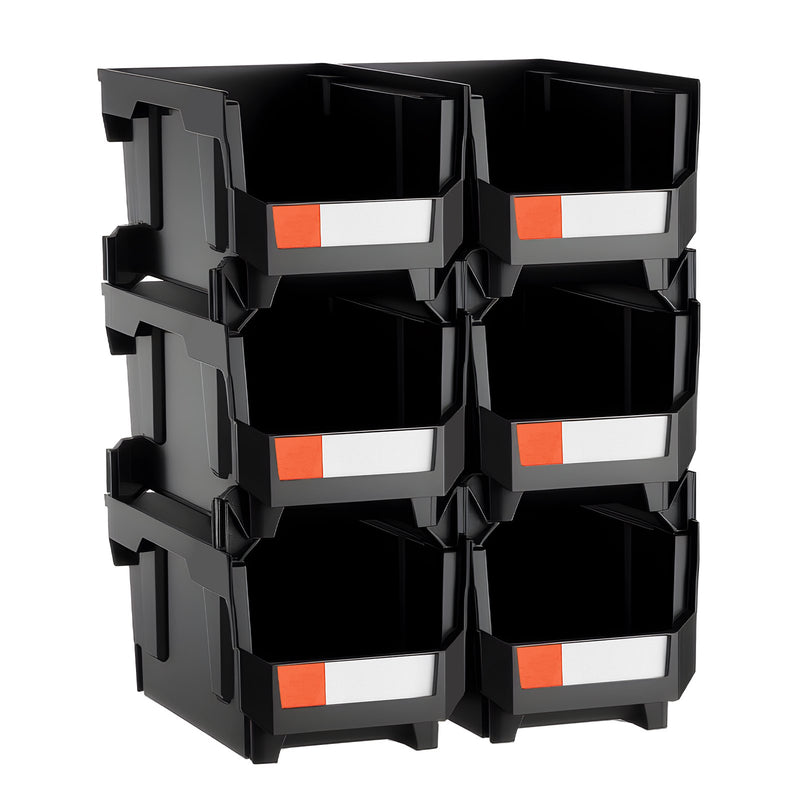 Plastic Stackable Storage Bins 37.7x21.5x18cm 6 Pack Black