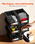 Plastic Stackable Storage Bins 37.7x21.5x18cm 6 Pack Black