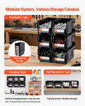 Plastic Stackable Storage Bins 37.7x21.5x18cm 6 Pack Black