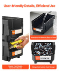 Plastic Stackable Storage Bins 37.7x21.5x18cm 6 Pack Black
