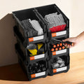 Plastic Stackable Storage Bins 37.7x21.5x18cm 6 Pack Black
