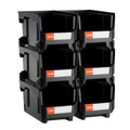 Plastic Stackable Storage Bins 37.7x21.5x18cm 6 Pack Black