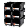 Plastic Stackable Storage Bins 37.7x21.5x18cm 6 Pack Black