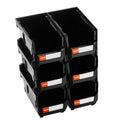 Plastic Stackable Storage Bins 37.7x21.5x18cm 6 Pack Black