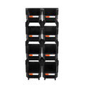 Plastic Stackable Storage Bins, 27.6 x 14 x 13 cm (8 Pack), Plastic Containers for Organizing and Storage Bins for Closet, Garage, Small Parts, Office Supplies and Other Accessories, Black