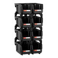 Plastic Stackable Storage Bins 27.6x14x13cm 8 Pack Black