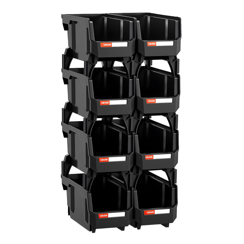 Plastic Stackable Storage Bins 27.6x14x13cm 8 Pack Black