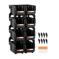 Plastic Stackable Storage Bins 27.6x14x13cm 8 Pack Black