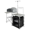 Camping Kitchen Table, Folding Outdoor Cooking Table with Storage Carrying Bag, Aluminum Cook Station 1 Cupboard & Detachable Windscreen, Quick Set-up for Picnics, BBQ, RV Traveling, Black
