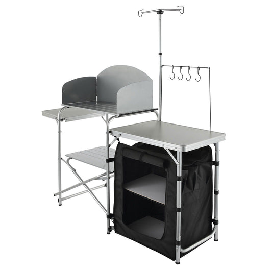 Camping Kitchen Table Folding Aluminium Outdoor Cook Station Windscreen