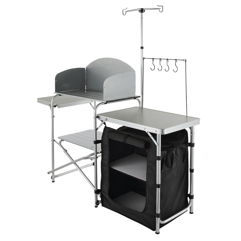 Camping Kitchen Table Folding Aluminium Outdoor Cook Station Windscreen