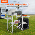 Camping Kitchen Table Folding Aluminium Outdoor Cook Station Windscreen