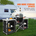 Camping Kitchen Table, Folding Outdoor Cooking Table with Storage Carrying Bag, Aluminum Cook Station 3 Cupboard & Detachable Windscreen, Quick Set-up for Picnics, BBQ, RV Traveling, Black