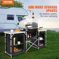 Camping Kitchen Table Folding Aluminum 3 Cupboard Windscreen Black