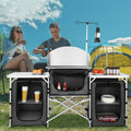 Camping Kitchen Table Folding Aluminum 3 Cupboard Windscreen Black