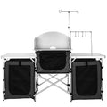 Camping Kitchen Table Folding Aluminum 3 Cupboard Windscreen Black