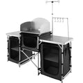 Camping Kitchen Table Folding Aluminum 3 Cupboard Windscreen Black