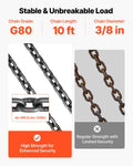Chain Sling 10mm 3m G80 4 Leg Grab Hooks 10.4 Ton Capacity