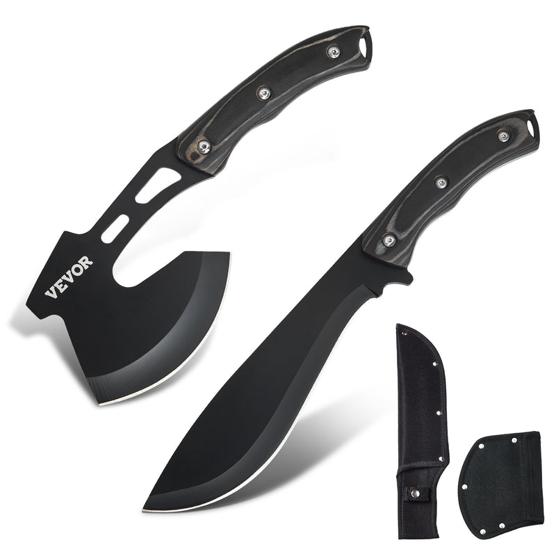 Hunting Knife Hatchet Combo Set Fixed Blade Camping Sheath