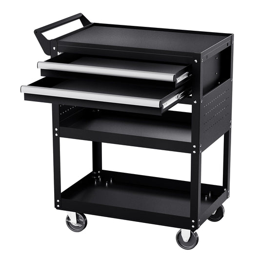 5-Tier Tool Cart 400lbs Capacity 2 Drawers Pegboard Black
