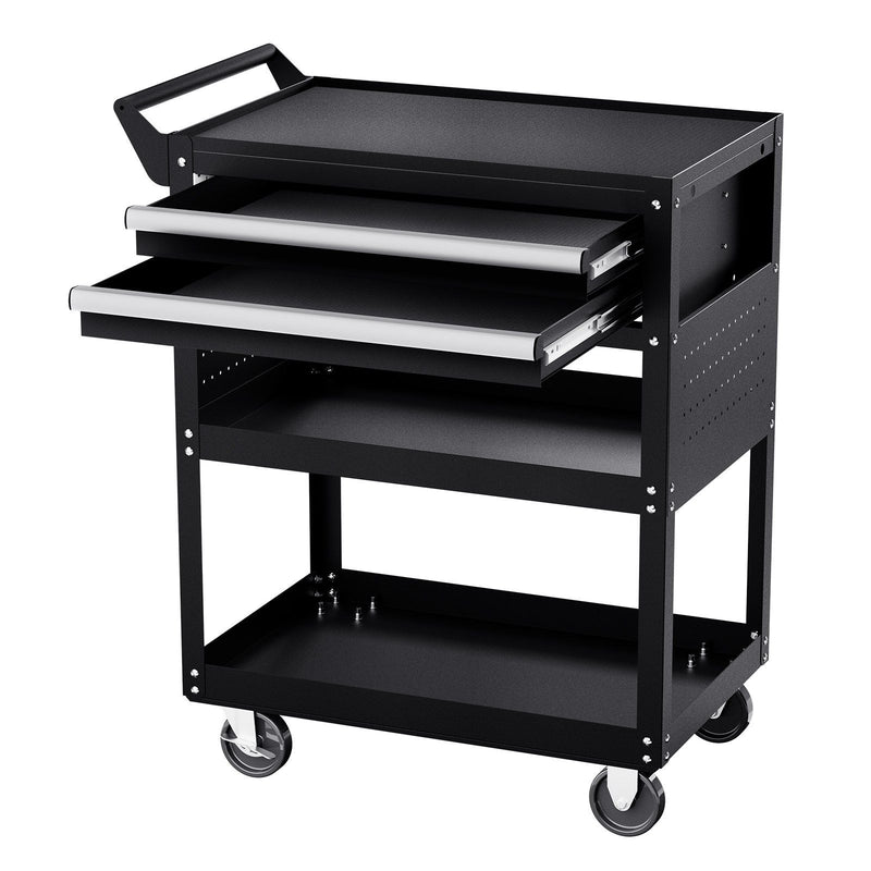 5-Tier Tool Cart 400lbs Capacity 2 Drawers Pegboard Black