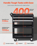 5-Tier Tool Cart 400lbs Capacity 2 Drawers Pegboard Black