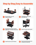 5-Tier Tool Cart 400lbs Capacity 2 Drawers Pegboard Black